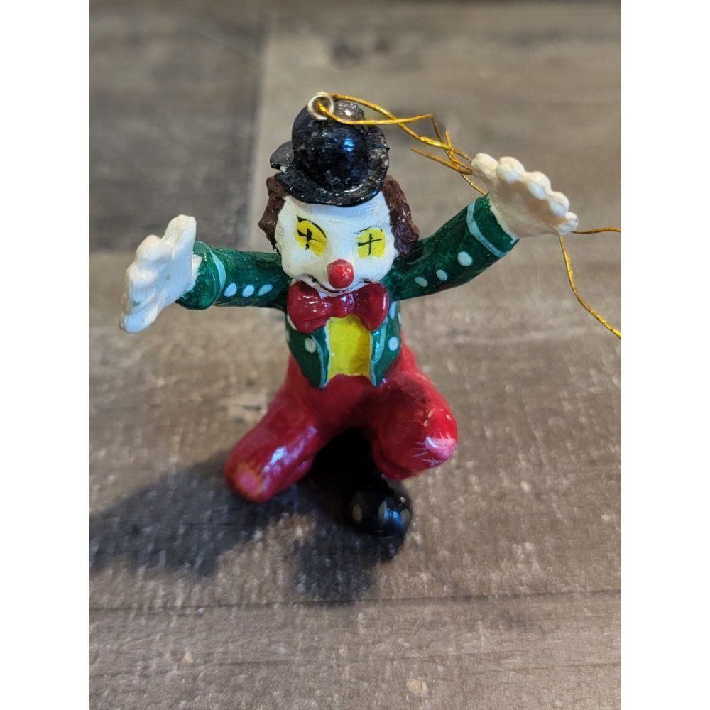Green red ceramic clown Jester ornament Xmas‎ decor